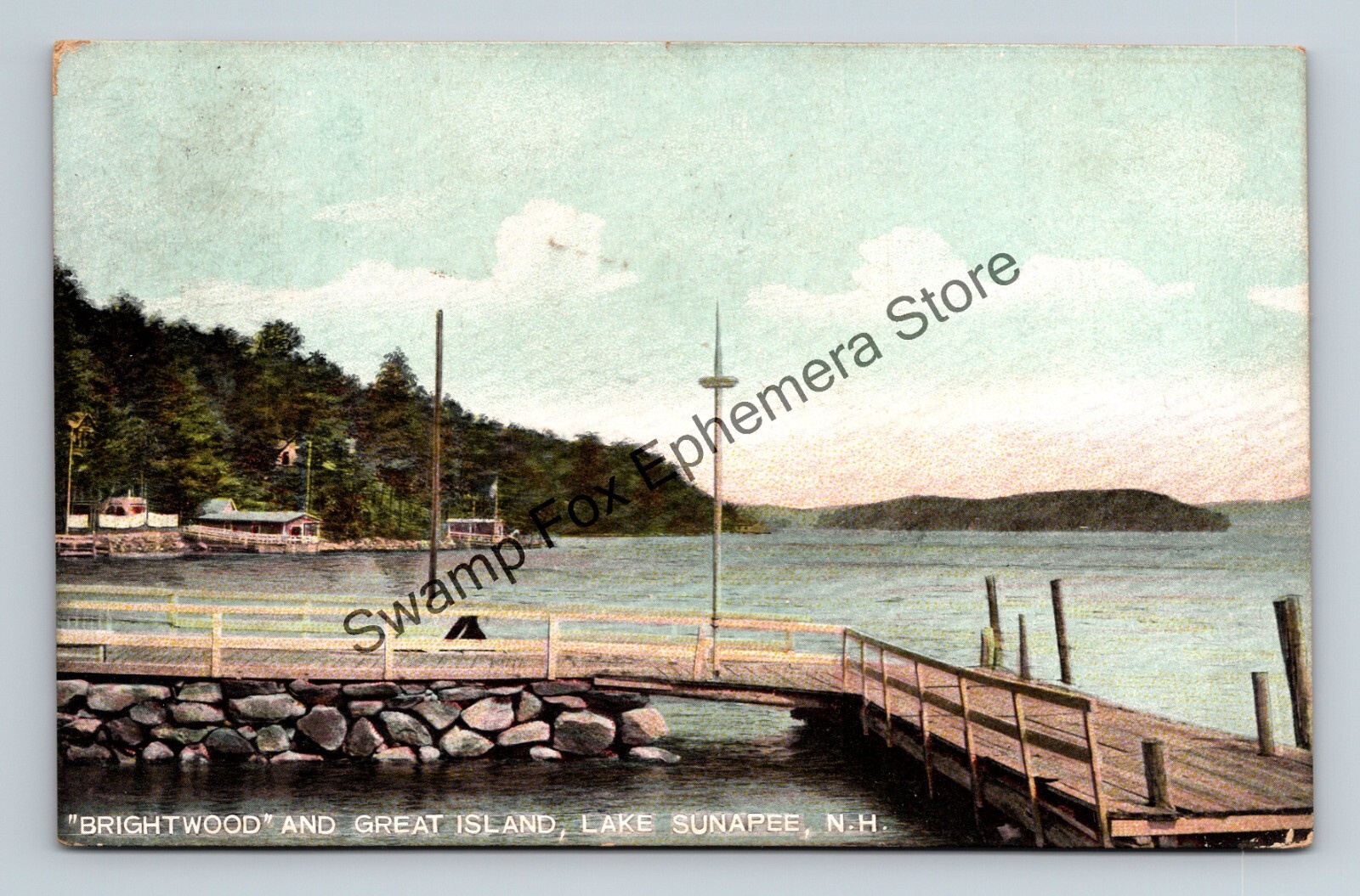 Postcard Brightwood and Great Island Lake Sunapee New Hampshire c1908