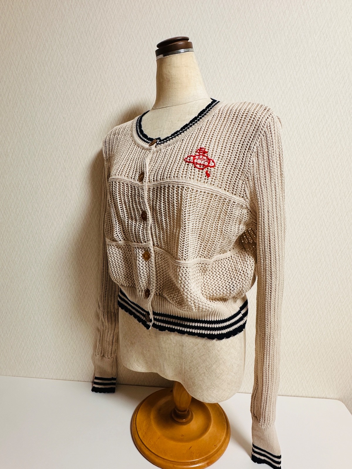 Vivienne Westwood Red Label Orb Embroidered Open Knit Cardigan Beige Size 00