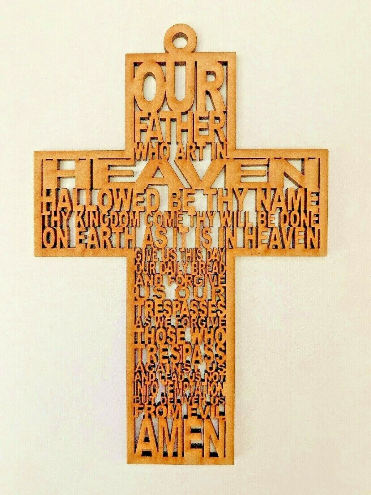 Mini Cross Our Father Prayer Silhouette Mdf Wall Hanging 13.5cm 