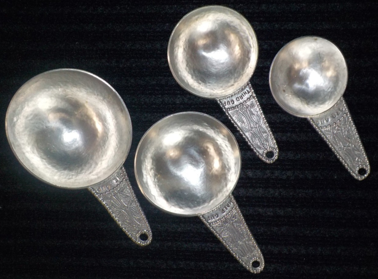 Crosby & Taylor Pewter Bamboo Motif 4 pc Measuring Cup Set 1 c, 1/2c, 1/3c, 1/4c