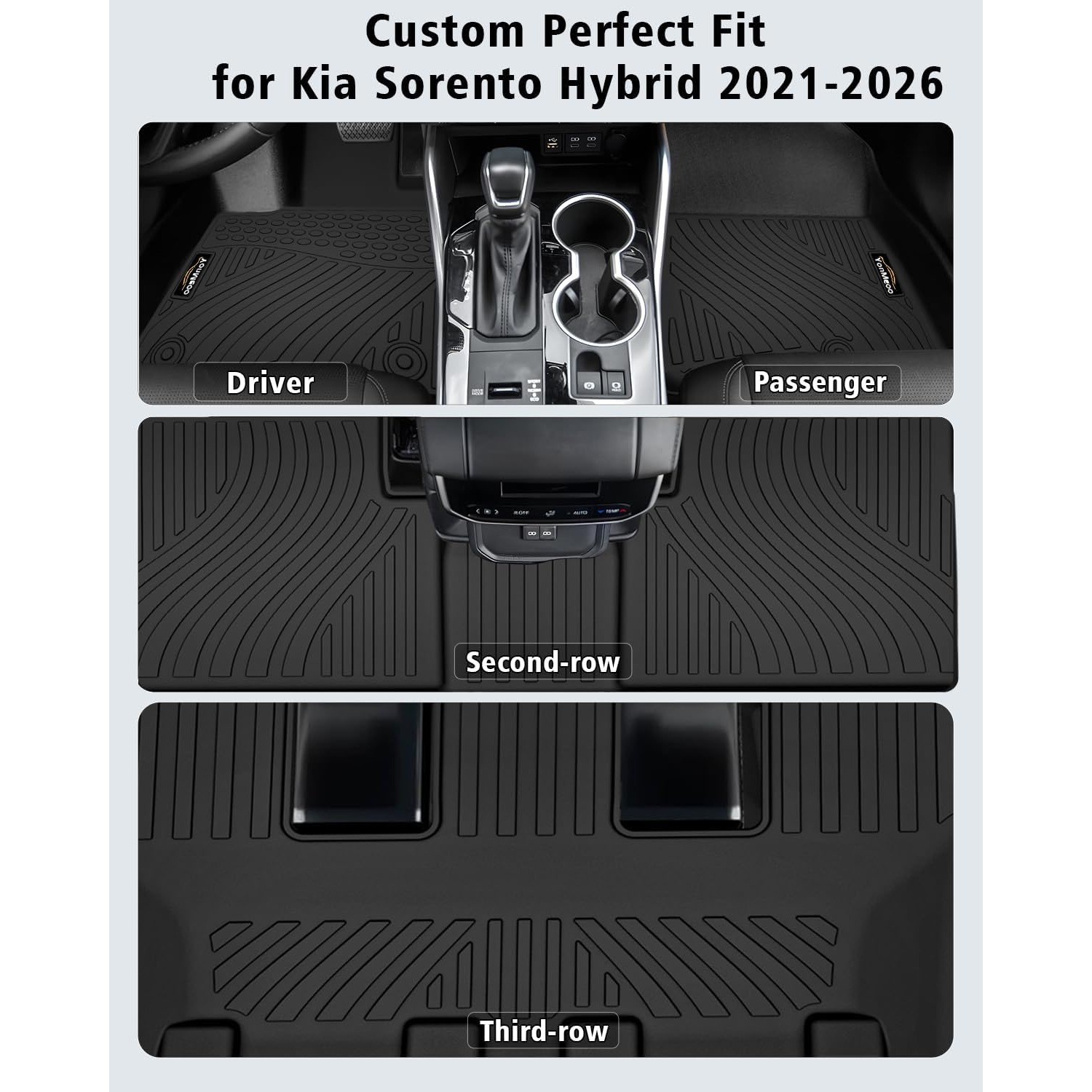 Kia Sorento Hybrid Floor Mats Cargo Liner 2021-2026 Black New TPE Full Set