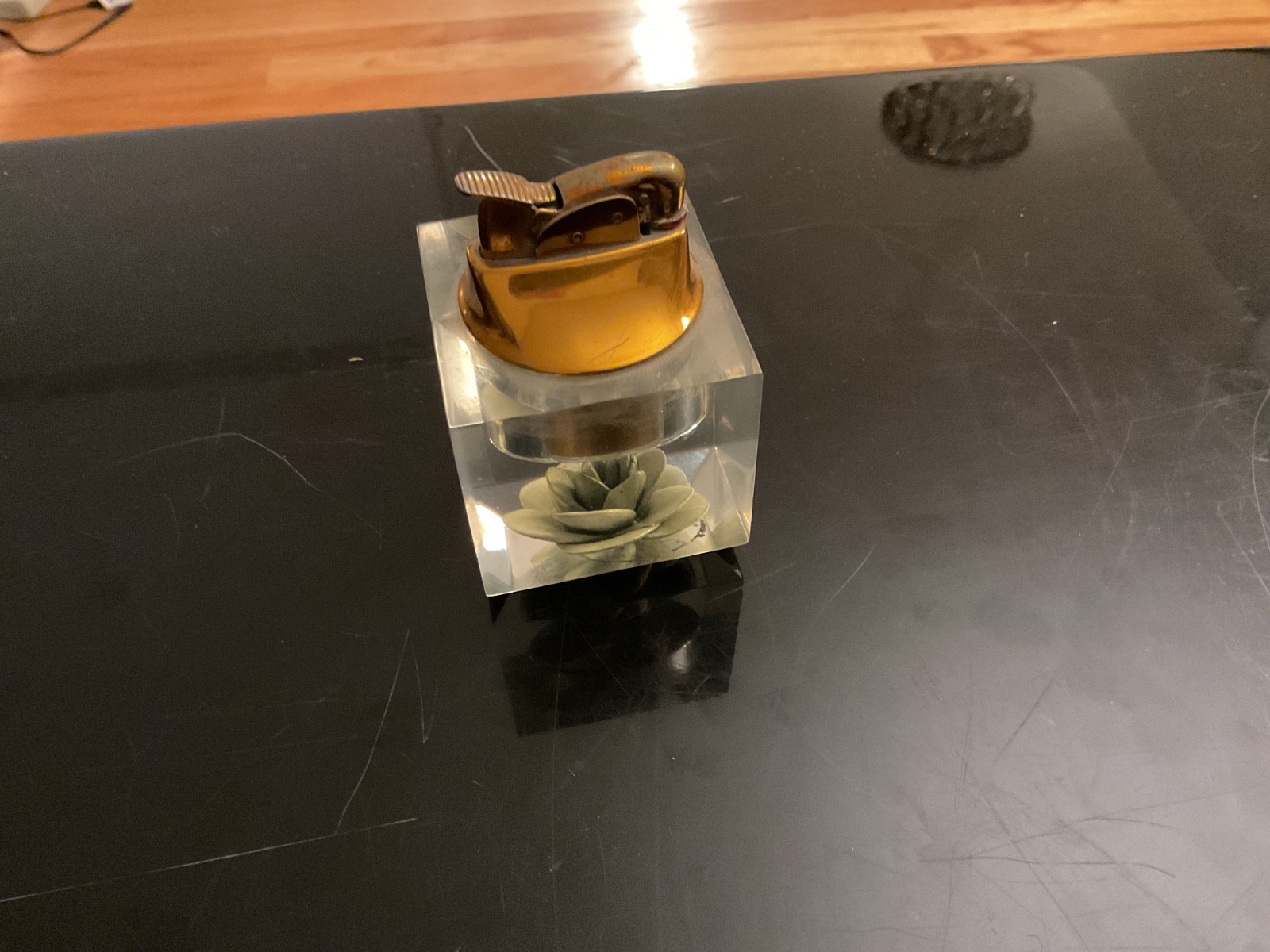 Vtg 1950\'s Evans Clearfloat Lucite Table Lighter, 3\