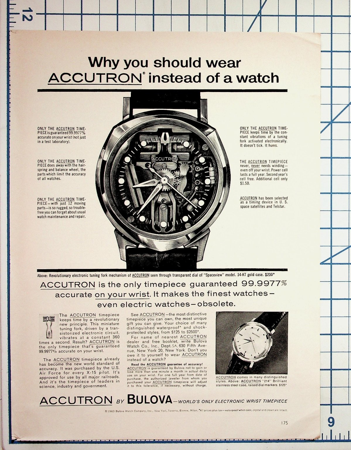 1963 Bulova Accutron Spaceview Watch Vintage Magazine Ad Print Ephemera
