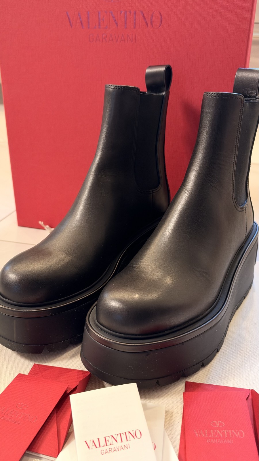 VALENTINO Womens Beatle Boots Black Leather Chunky Platform Sole IT 37
