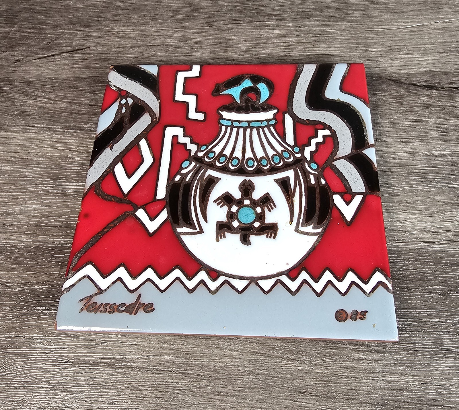 Vintage 1985 Cleo Teissedre hand painted coaster/trivet/wall decor