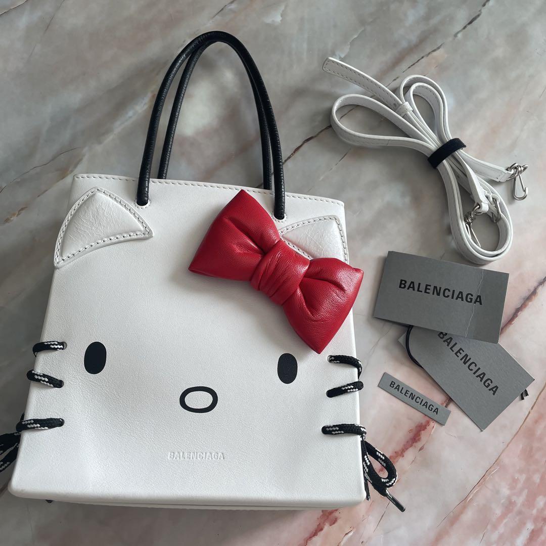 Balenciaga ×Sanrio Hello Kitty Tote Bag Leather White w/Shoulder Belt