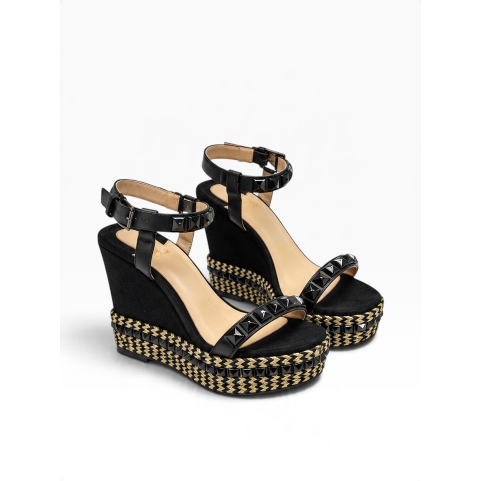 Christian Louboutin Cataclau black gold studded wedge heels size 36