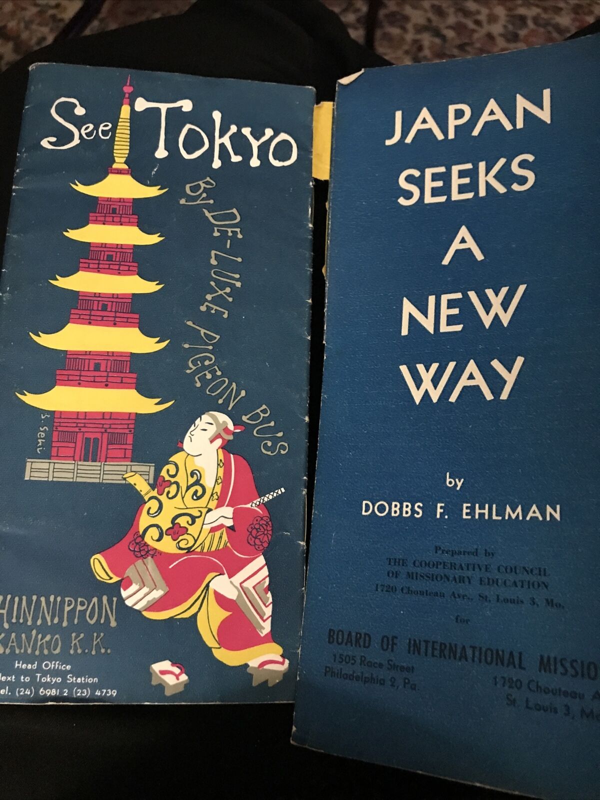Vintage Pamphlets See Tokyo By De-Luxe Pigeon Bus 1954 with Maps Japan Seeks New