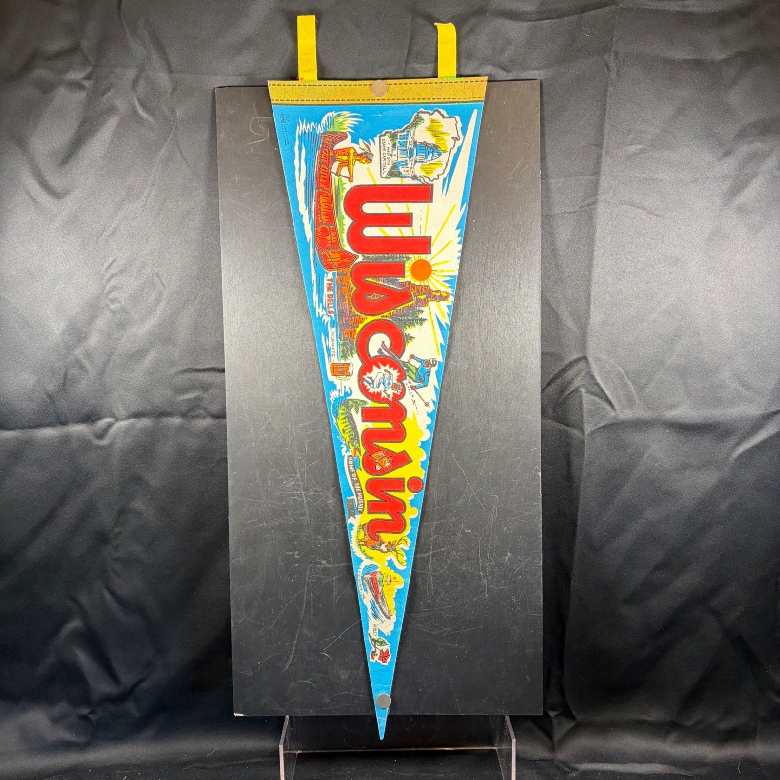 Impko Wisconsin Souvenir Pennant Felt Vintage 1960s State Landmarks Decor 26in