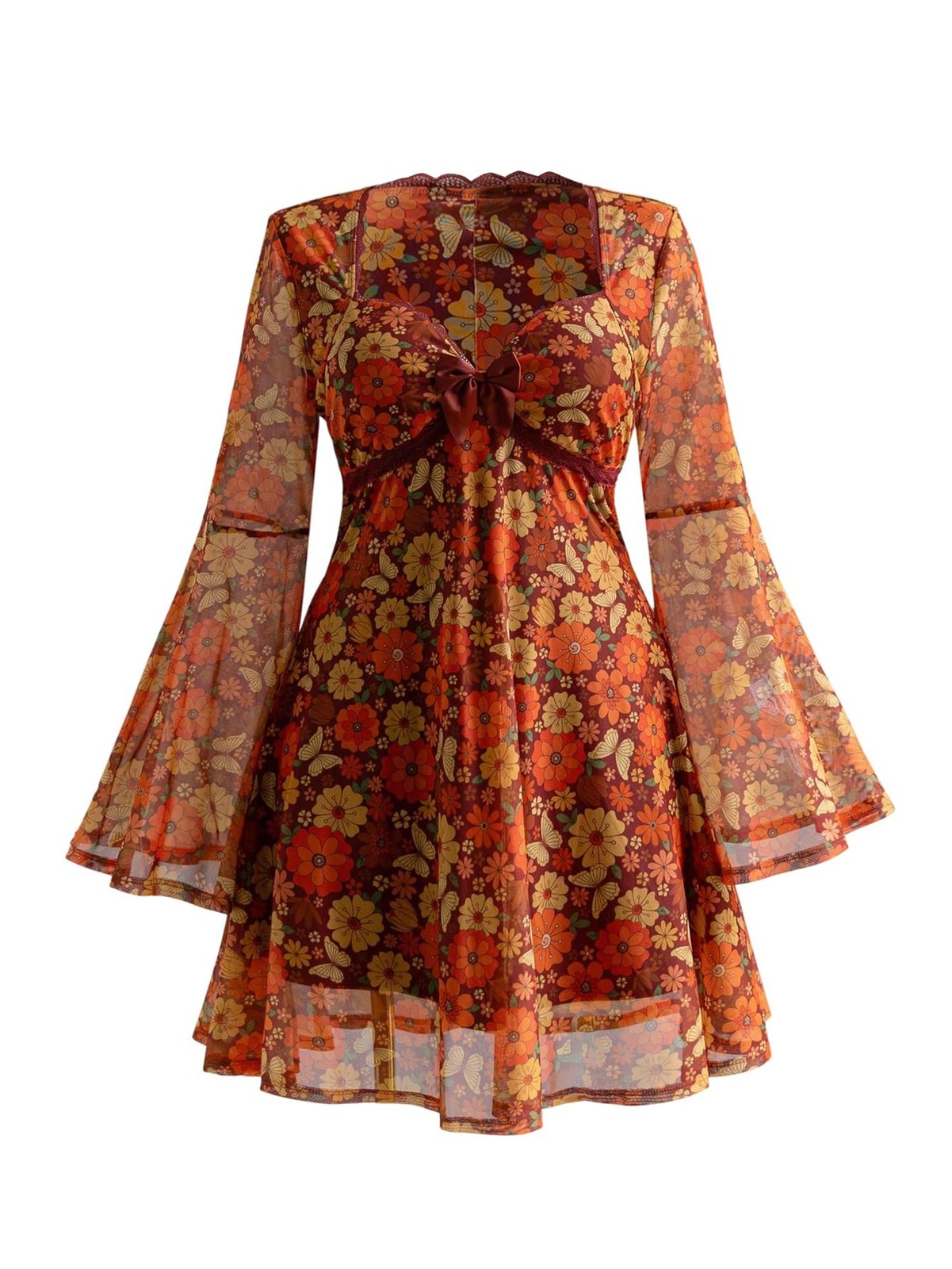 BEAUDRM Women\'s Plus Size Fall Hippie Boho Dress Lace Mini Dresses
