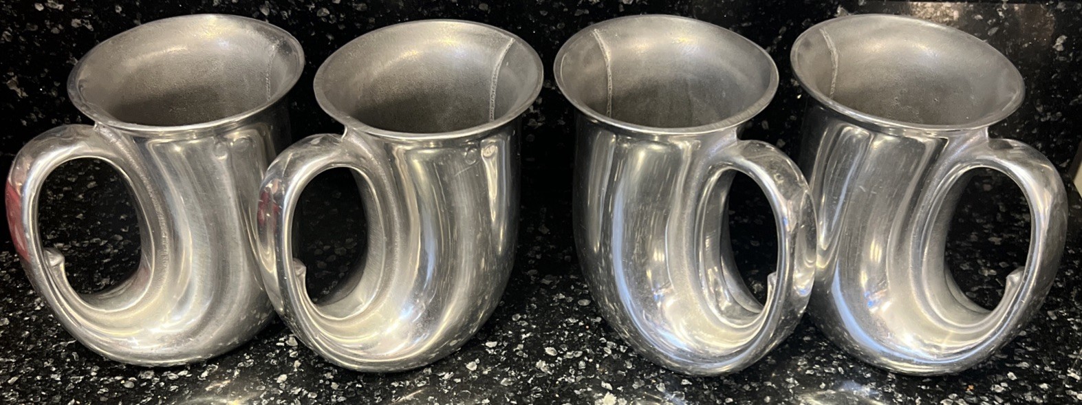 VINTAGE RWP WILTON PEWTER  ( LOT OF 4 ) FRENCH HORN  / TANKARD MUGS NICE