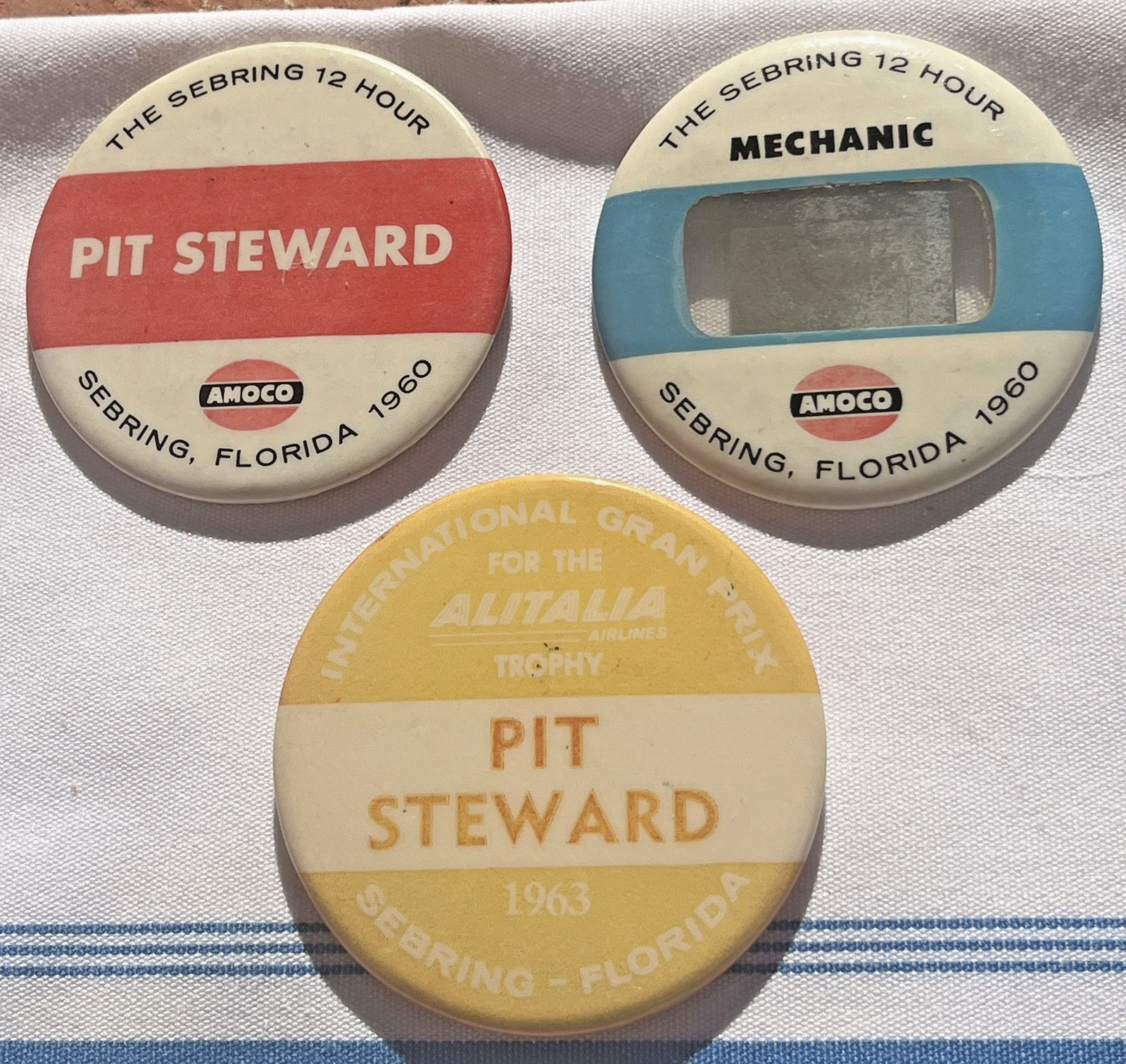 Vintage 1960 & 1963 Sebring 12 Hour Race Button Lot  - Pit Steward & Mechanic