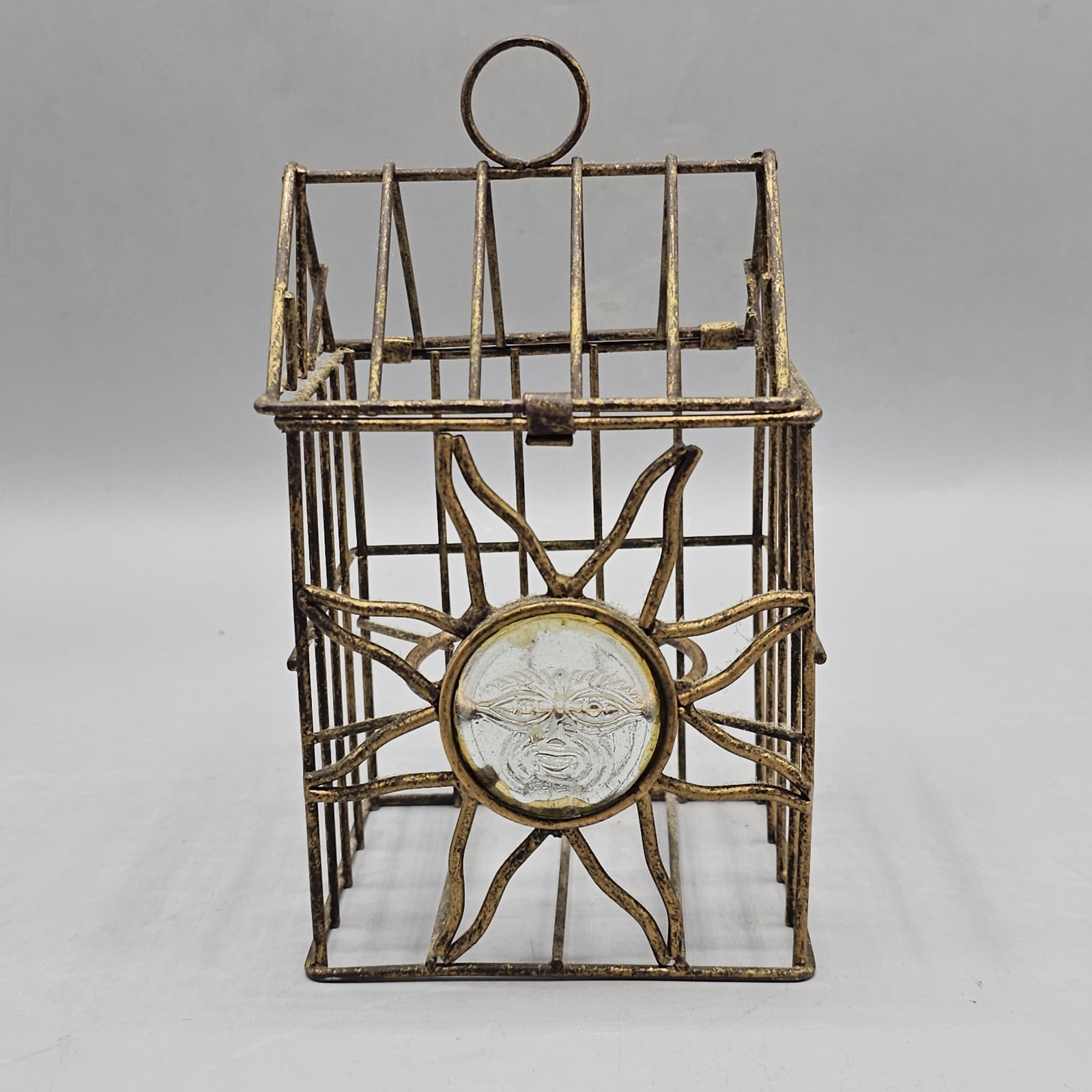 Vintage Celestial Sun Face Metal Cage Votive Candle Holder Whimsigoth Witchy