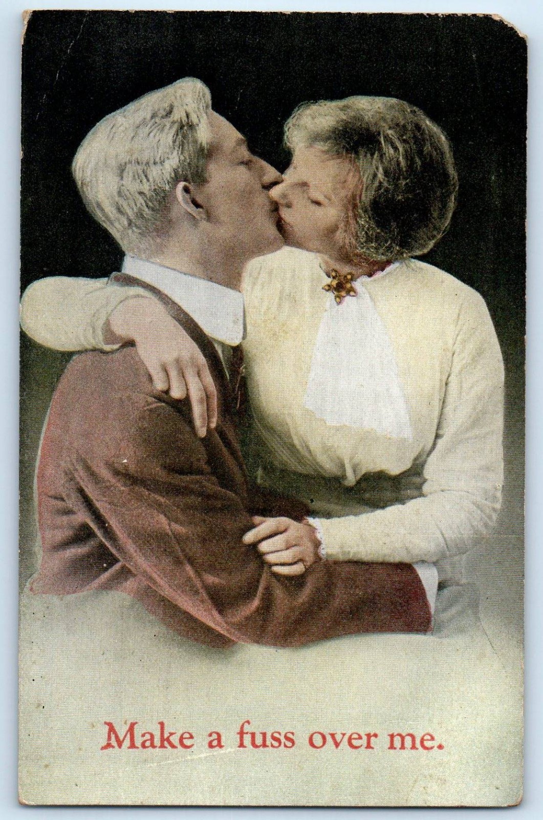 c1910\'s Romance Couple Kissing Make A Fuss Over Me Antique Unposted Postcard