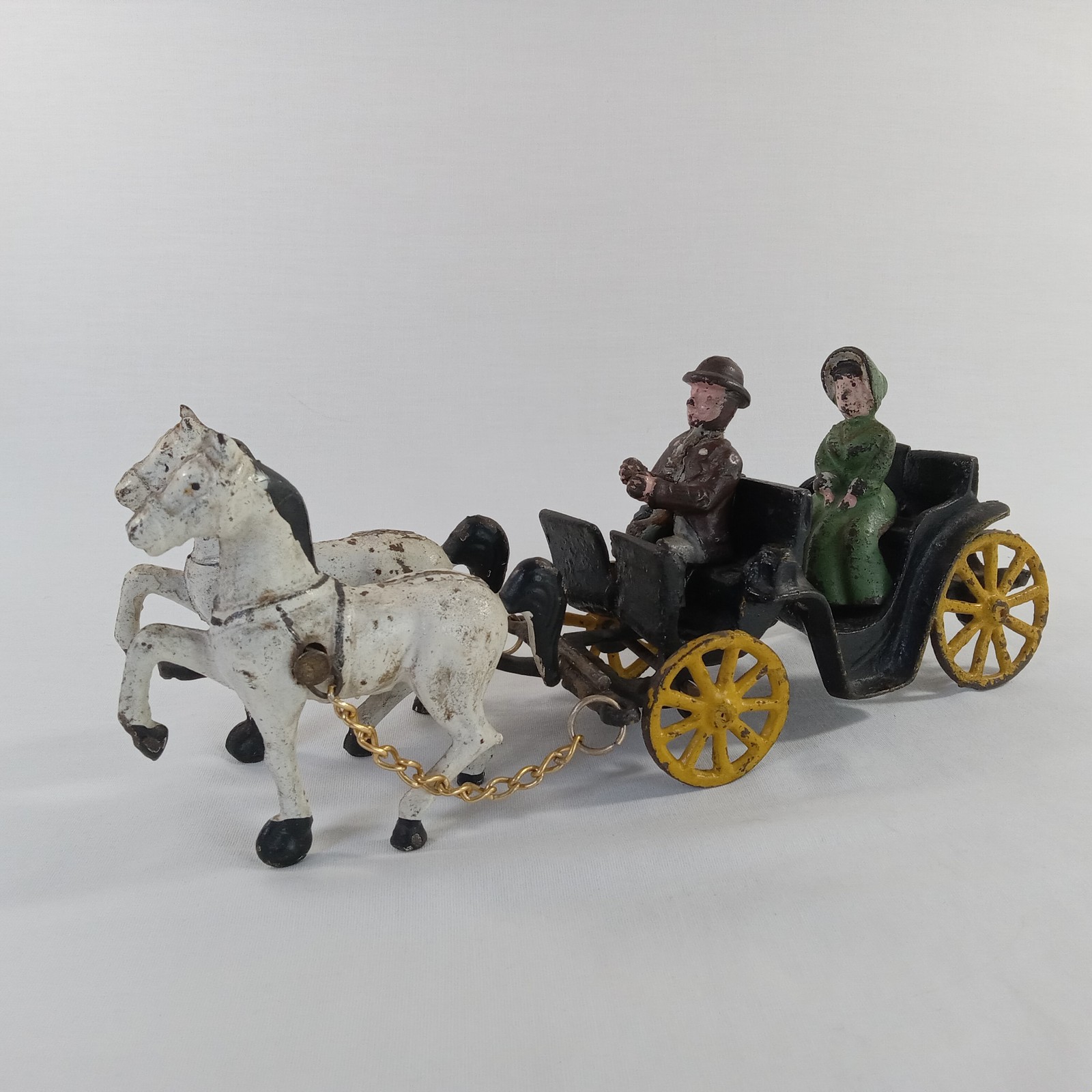 Antique Cast Iron Horse Drawn Carriage Buggy Toy Victorian Edwardian Couple