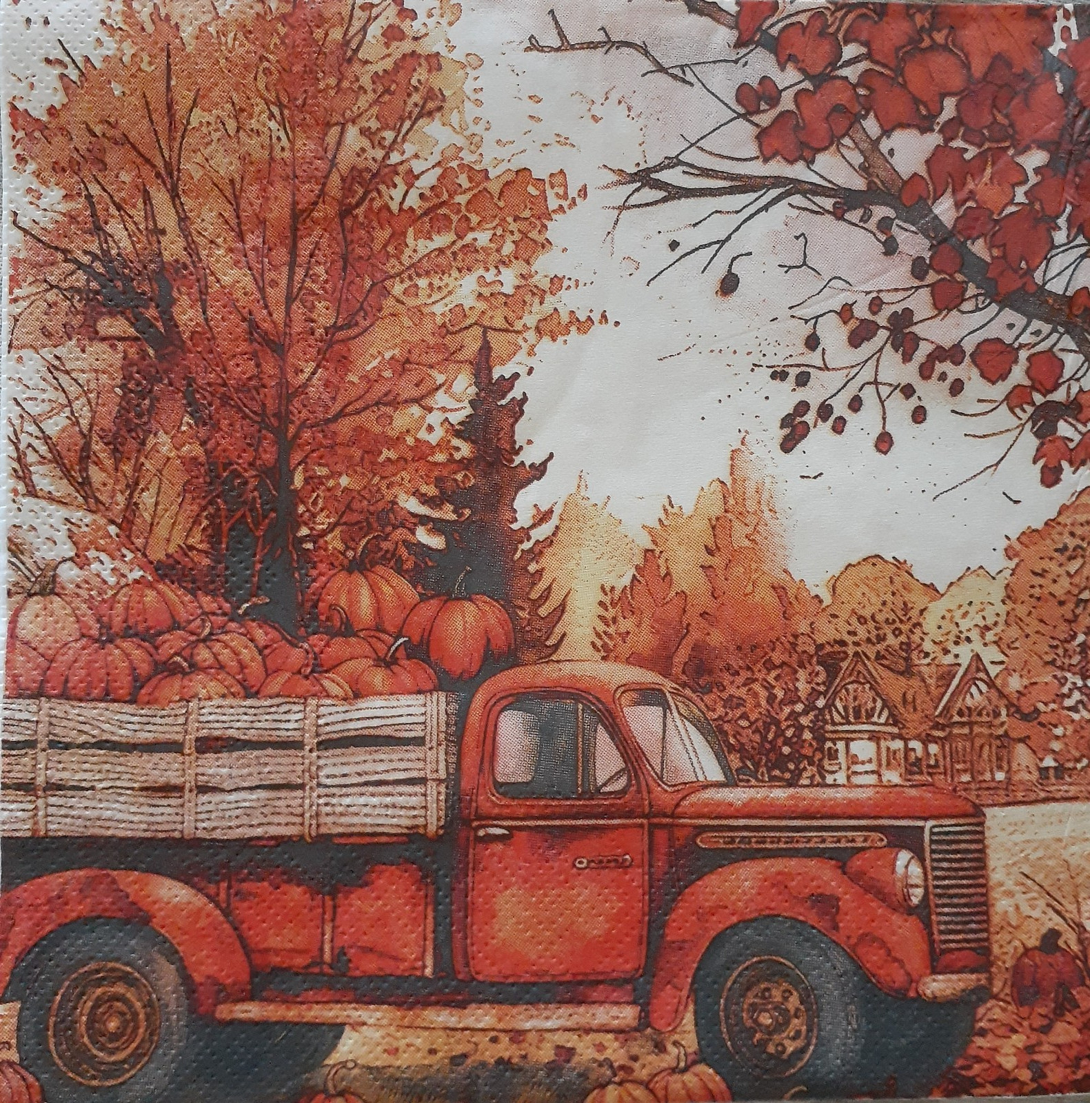 2 individual Paper Decoupage NAPKINS - FALL PUMPKIN TRUCK THANKSGIVING