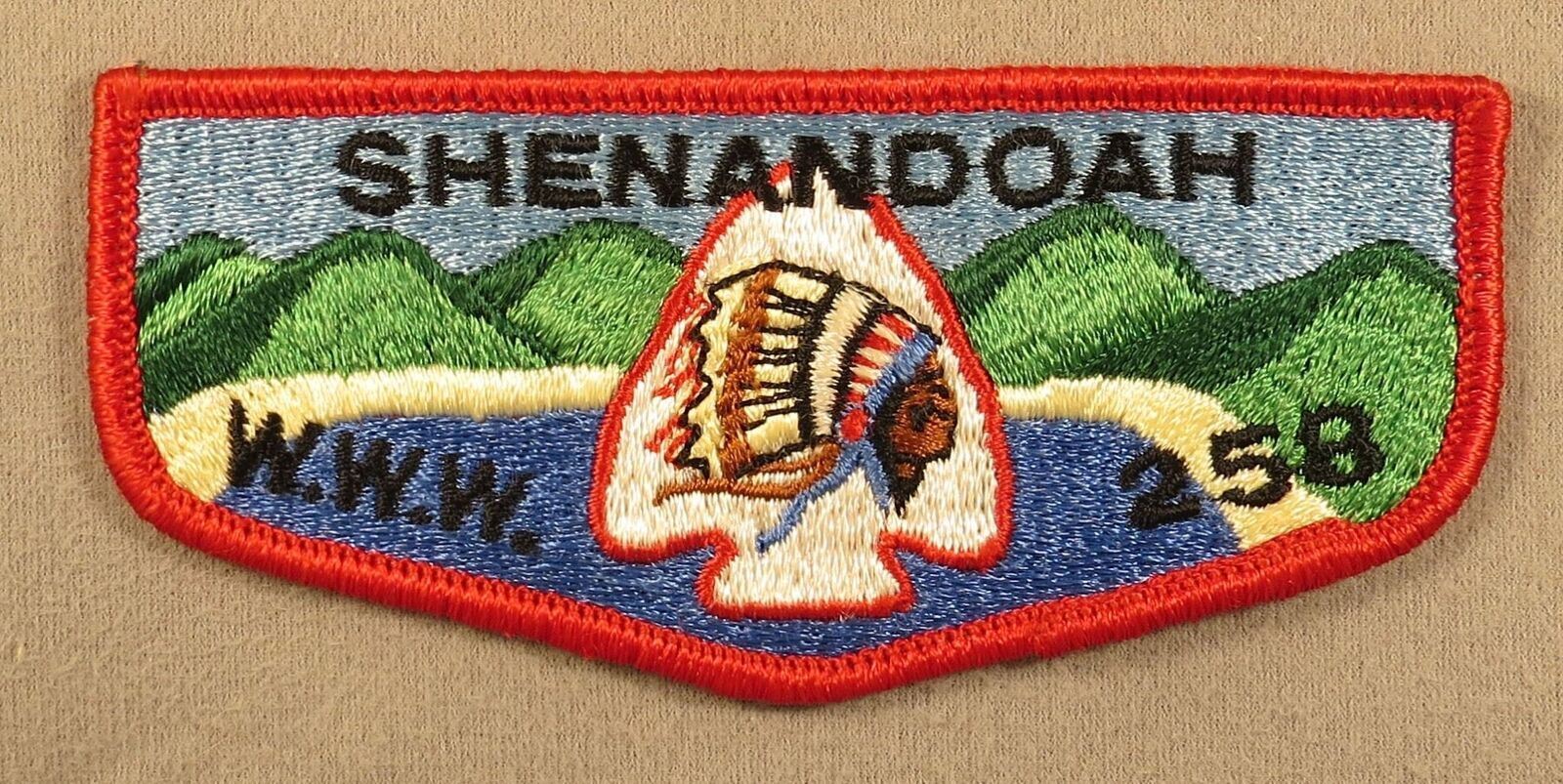 Shenandoah Lodge 258 OA Flap Stonewall Jackson Area Council RED Bdr. [EX529]