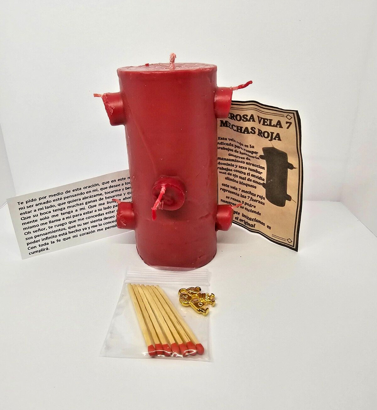 RED CANDLE 7 WICKS FOR BONDS AND LOVE / VELA ROJA 7 MECHAS PARA AMARRES Y AMOR