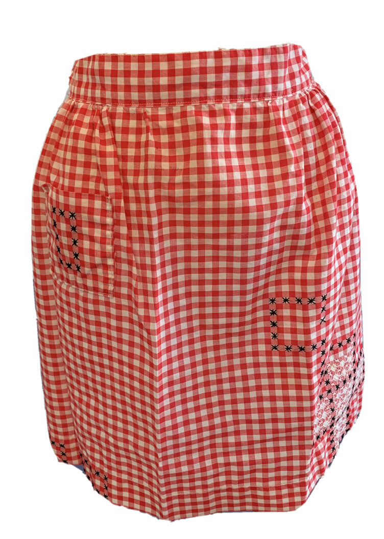 Vintage Red and White Gingham Checked 1/2 Apron Tie Waist Cross Stitch Adult