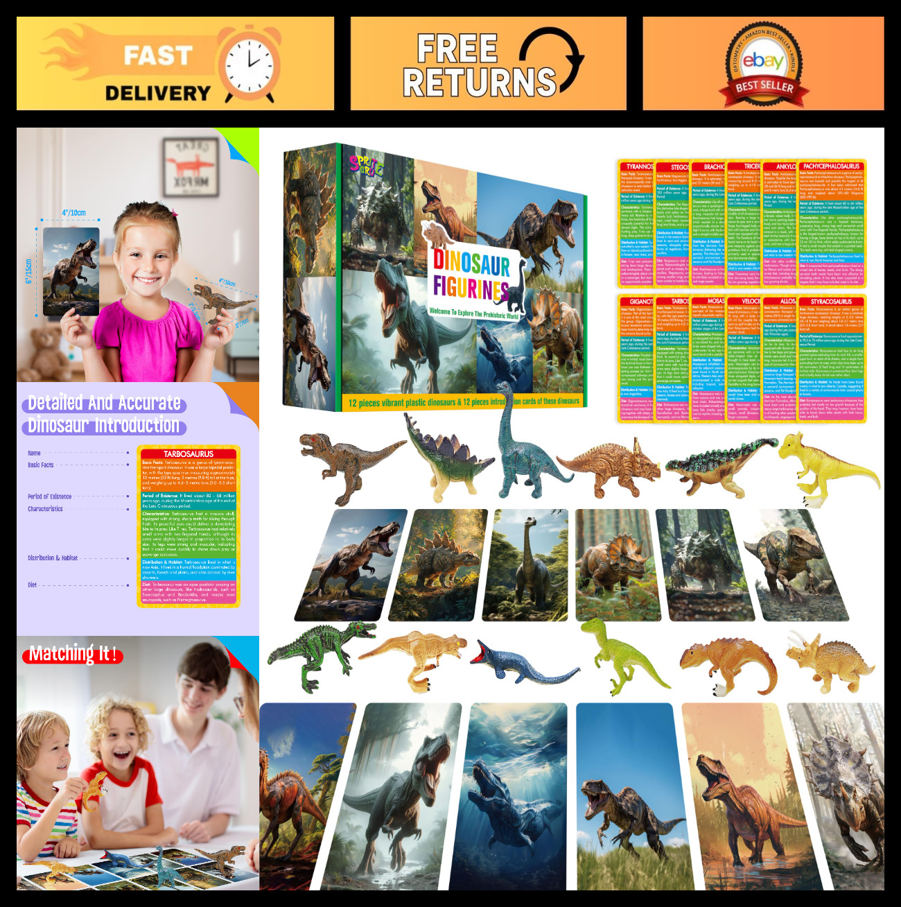 12 PCS Dinosaur Figurines Set with Flashcards - Montessori Educational Toys for