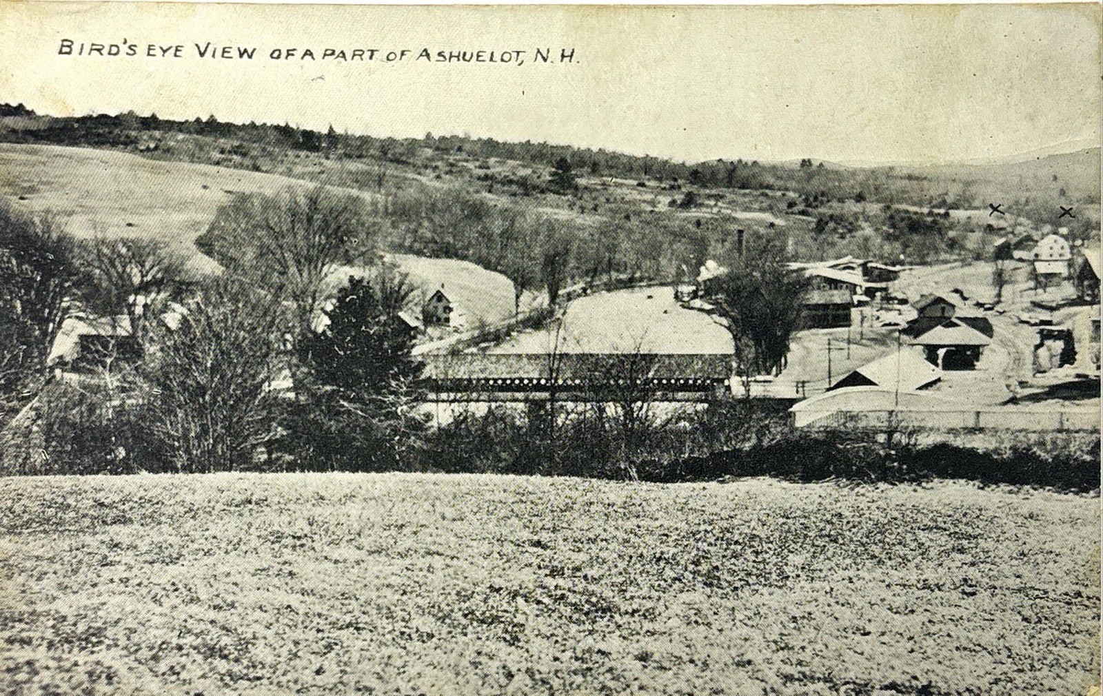 Ashuelot NH New Hampshire Bird\'s Eye View Covered Bridge c1910s Antique Postcard