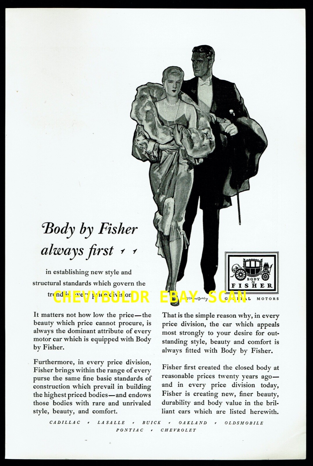 1929 GM's Body by Fisher Vintage Depression Era ad 