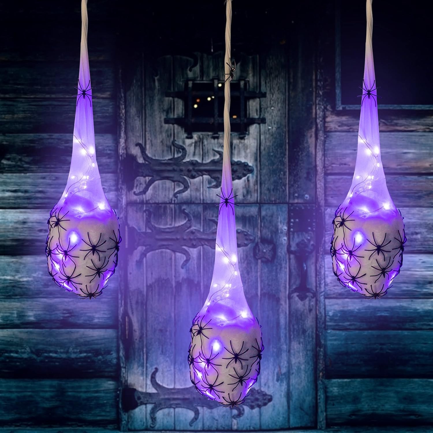 FUNPENY 3.2FT Halloween Decoration Hanging Light up Spider Egg Sacs 3 Packs, Gif