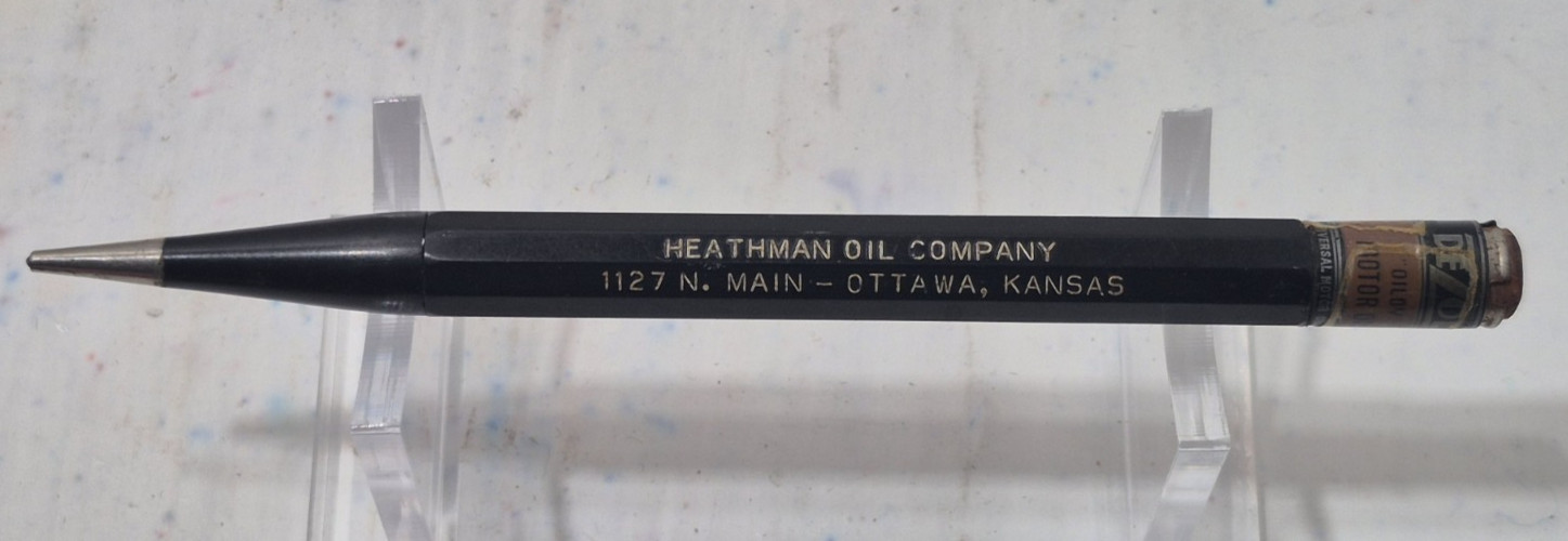 Vintage Heathman Oil Company Ottawa Kansas Mechanical Pencil Dezol Can Top