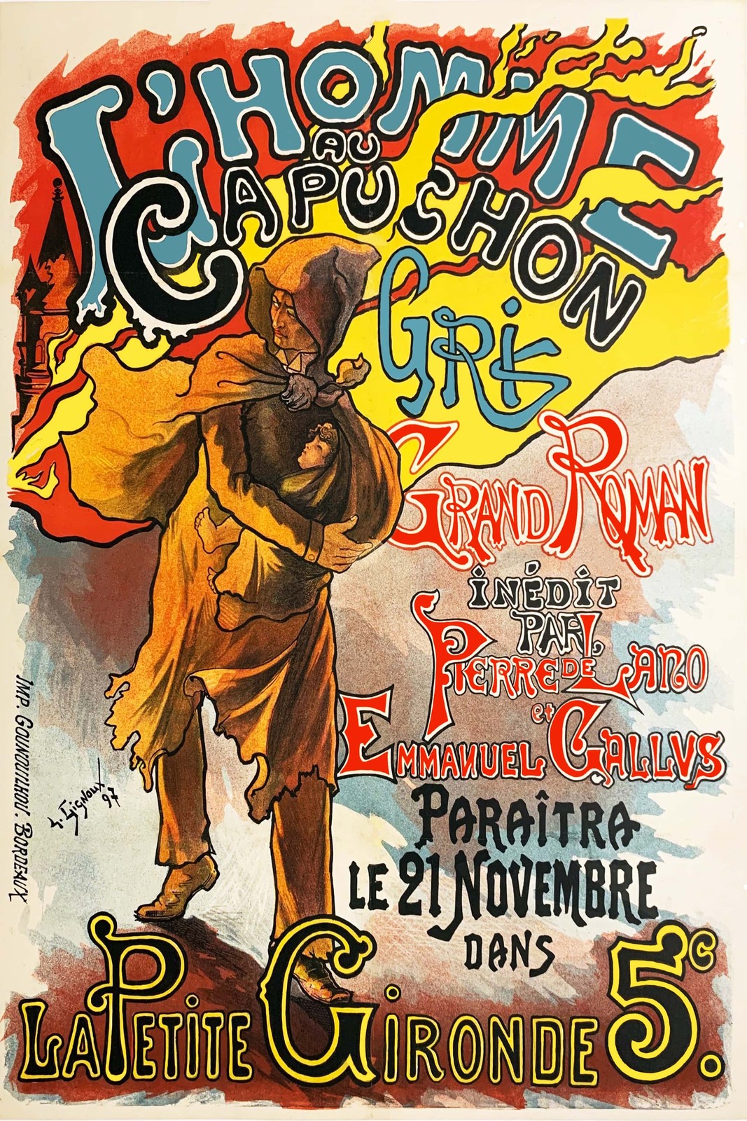 L\'Homme au Capuchon Gris Vintage Poster c1910s - 24x36” 📜