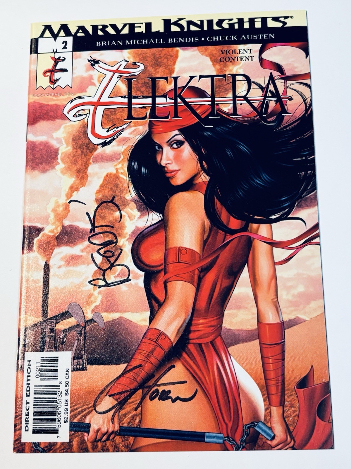 Signed Brian Michael Bendis & Greg Horn Marvel Knights Elektra #2 2001 Marvel