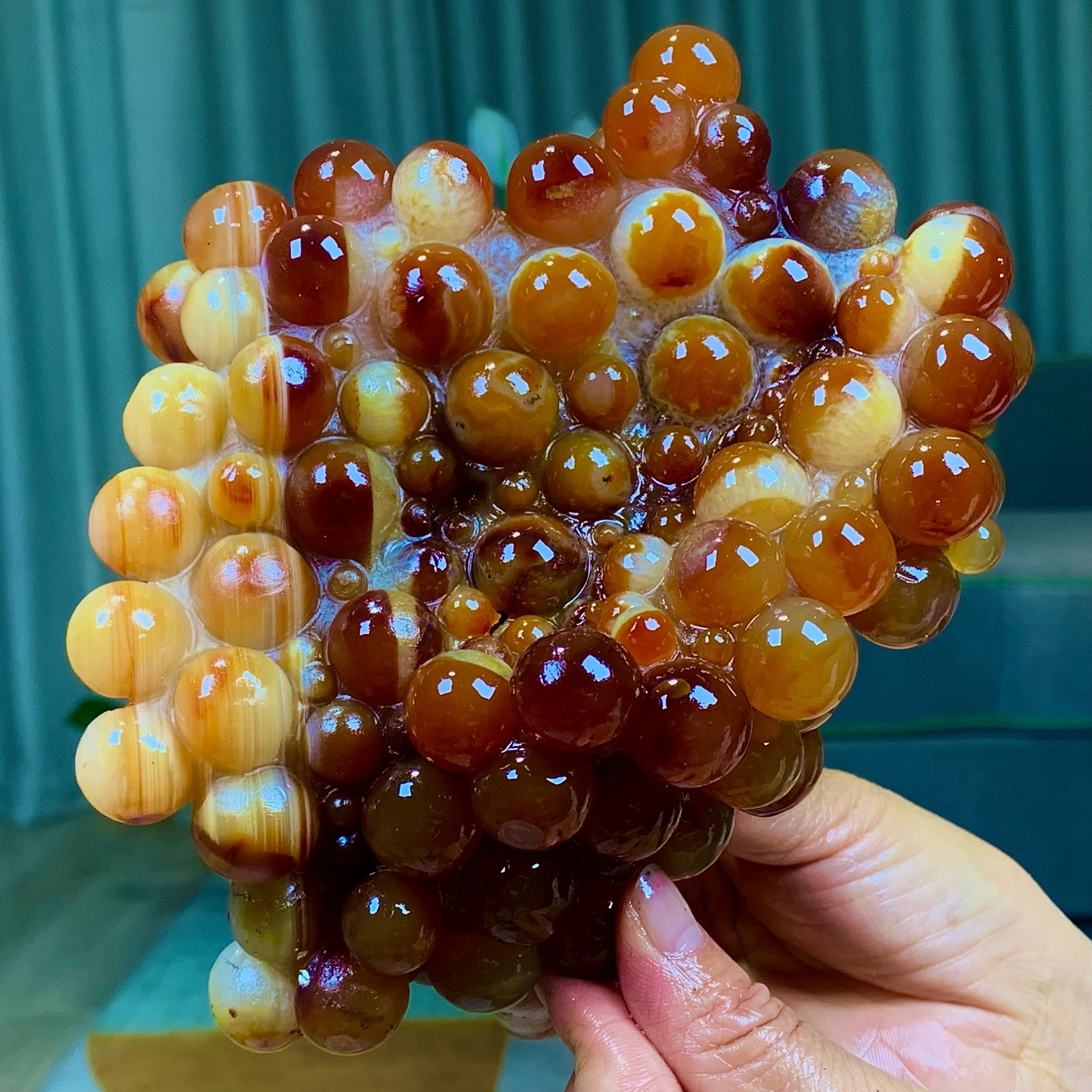 3.85LB Natural Gobi Agate Eye Hand carved grapes Crystal /Alashan, China