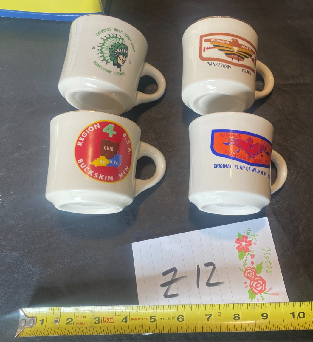vintage Boy Scout Mug lot of 4 Cherokee Buckskin Waukheon Piankeshaw Lodge +