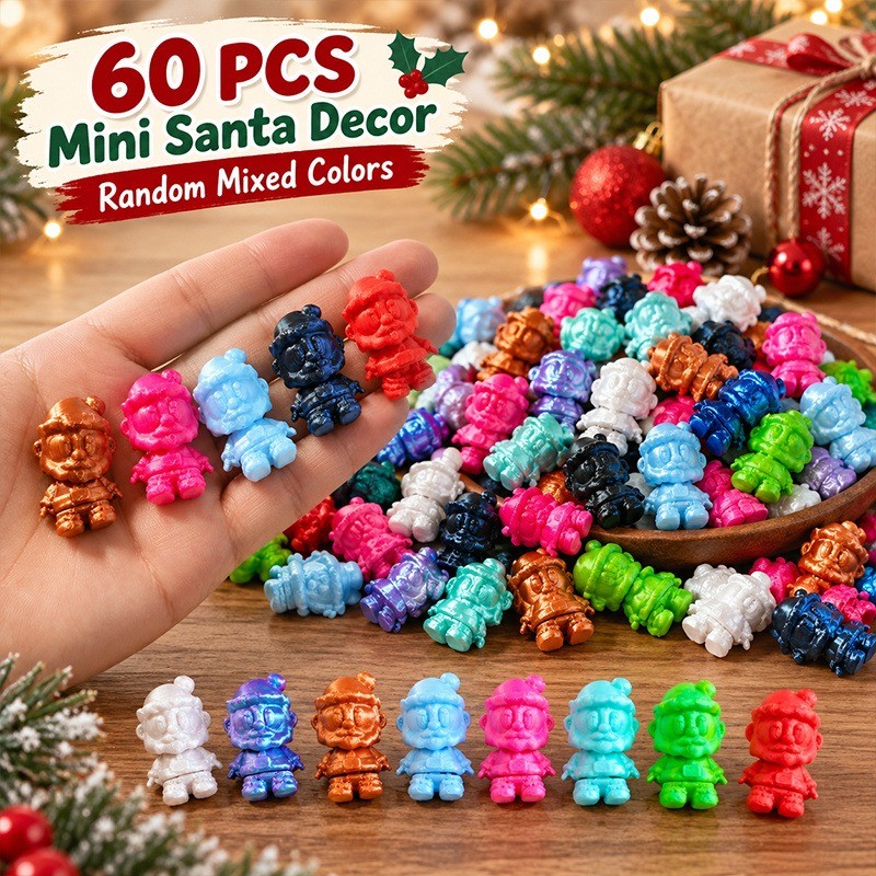 60 Pcs Mini Santa Claus Figurines 3D Printed Christmas Decor Random Mixed Colors