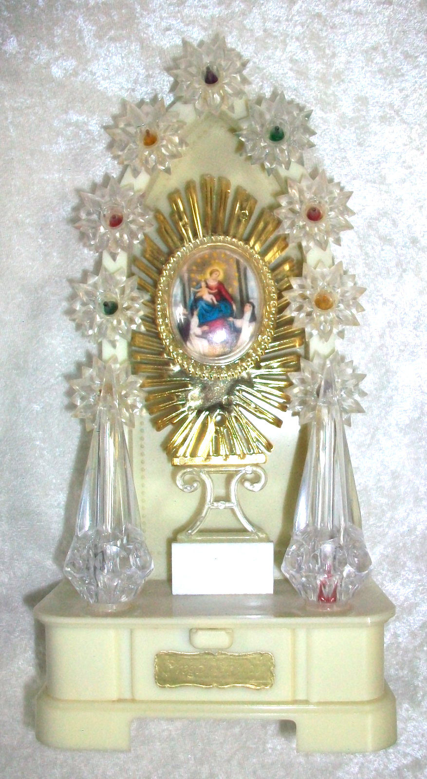 Vintage Madonna Lady Pompei Virgin Mary Plastic Altar Black Light Glows Italy