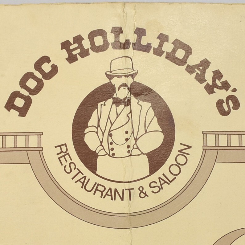 1980s Doc Holiday\'s Restaurant Saloon Menu Arizona Nevada Colorado Tennessee