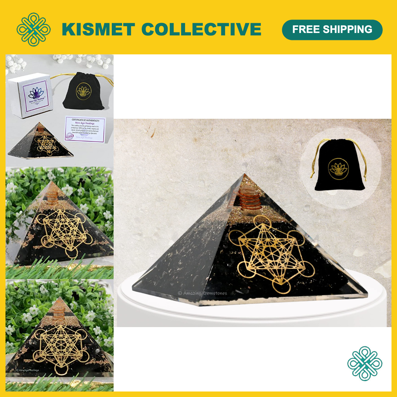Large Shungite Orgone Pyramid | Metatron Cube Crystal | Energy Healing Pyramid