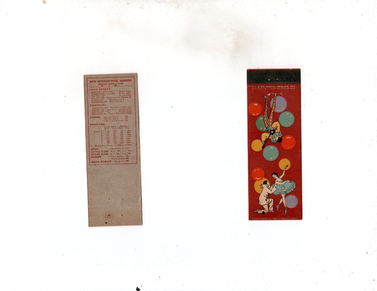 Vintage Matchcover New International Scoring Revised April 1,1935