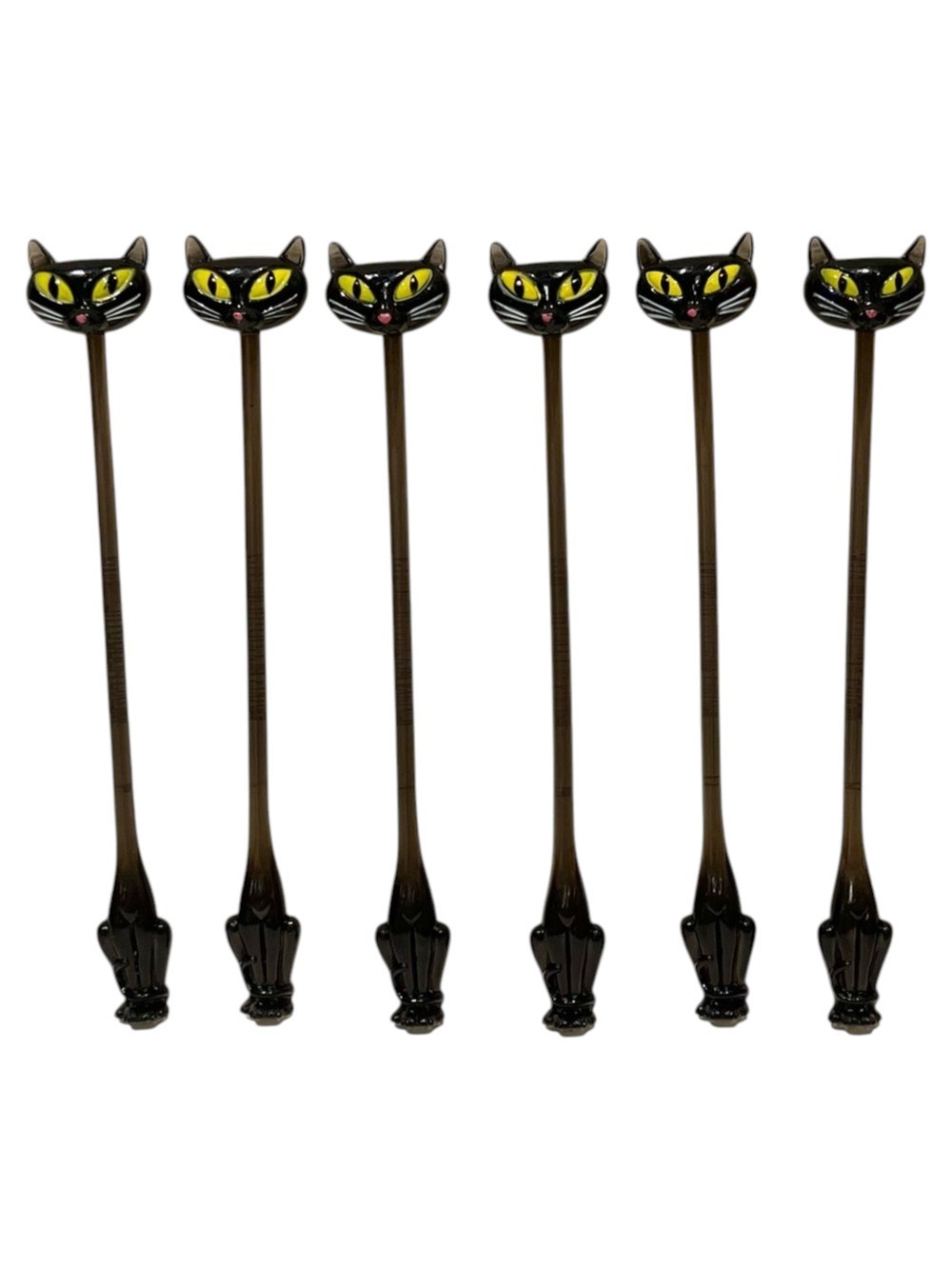 Black Cat Cocktail Swizzle Sticks Y2K Vintage SET of 6 NEW