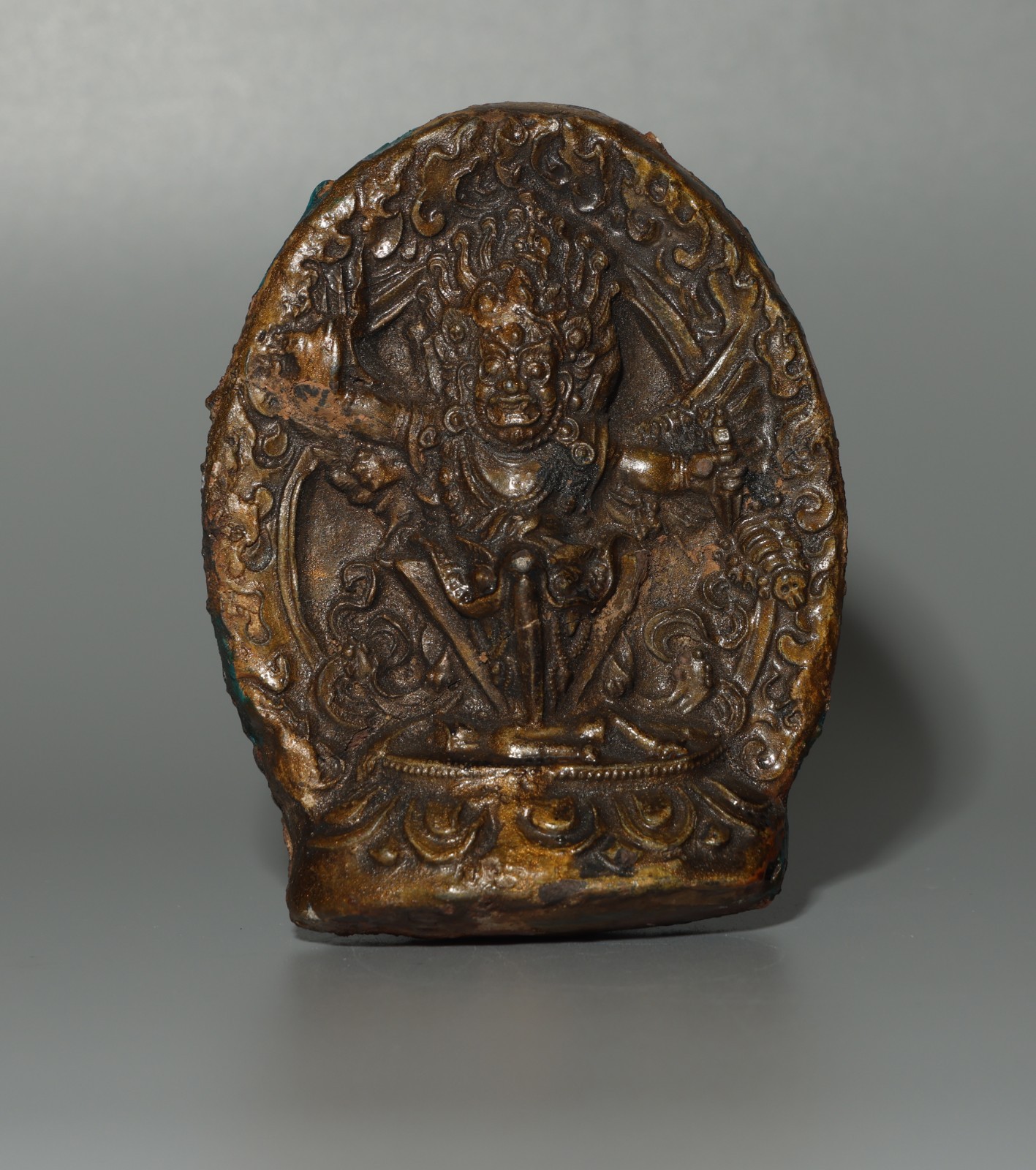 Tibet 1700s Old Antique Painted Clay Tsa Tsa Buddha Statue 