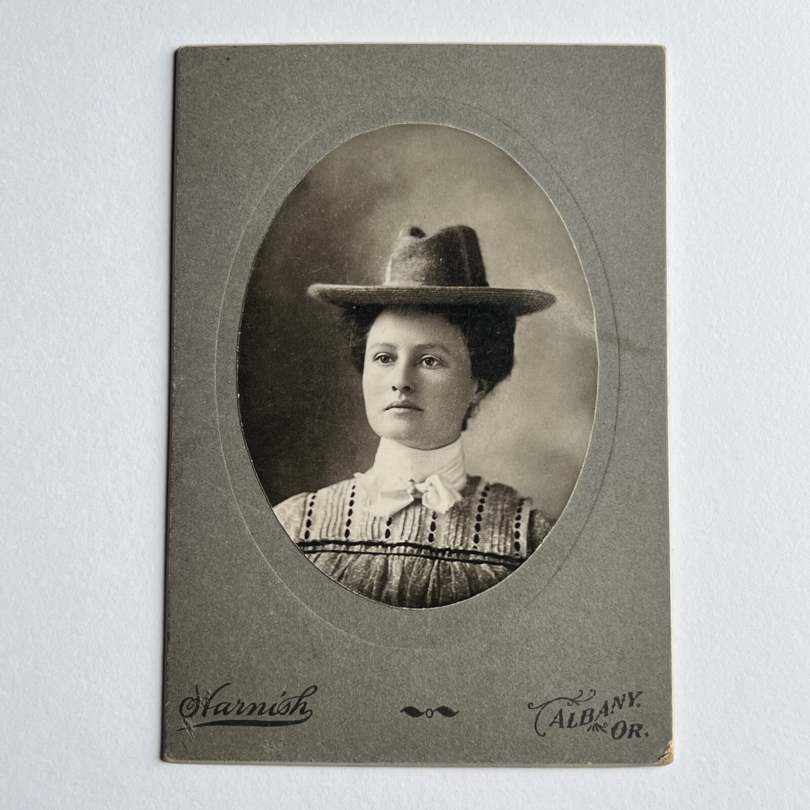 Antique Photograph On Board Beautiful Young Woman Cowboy Hat Albany OR