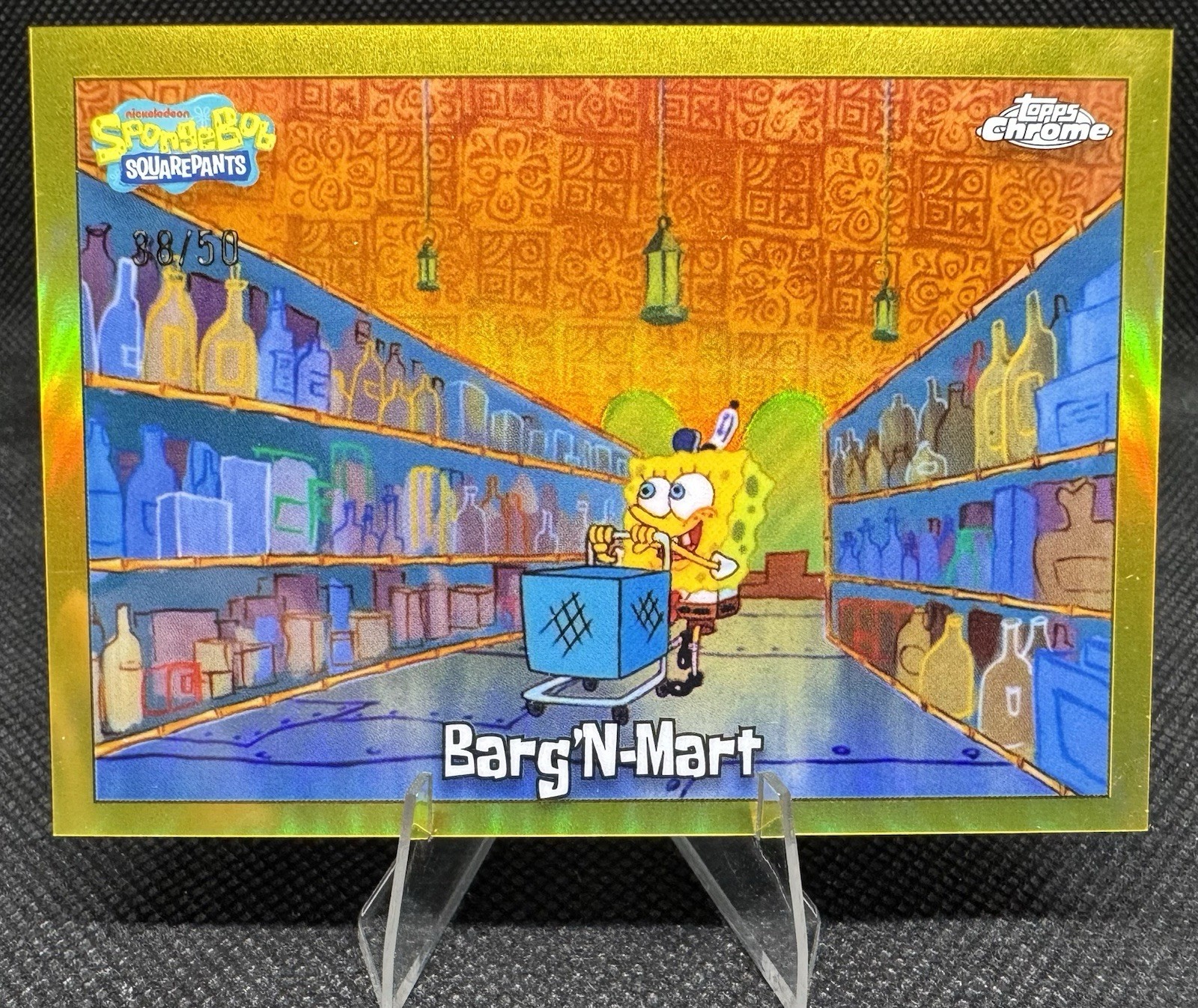 2025 Topps Chrome SpongeBob SquarePants #131 Barg\'N-Mart Gold Refractor /50