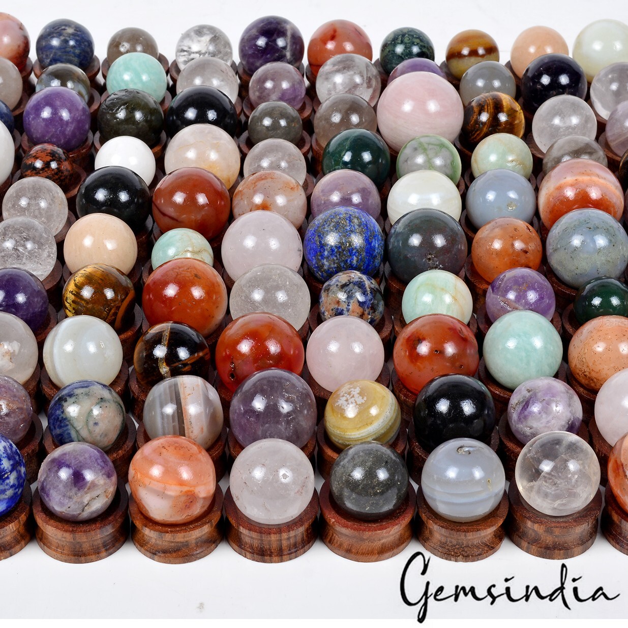 100 Mini Crystal Ball w/Stand~Rare Multigems Sphere Lot For Healing & Home Decor