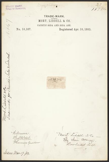 Photo:Mort Liddell Co Caustic Soda Soda Ash Skull Crossbones Logo 1883
