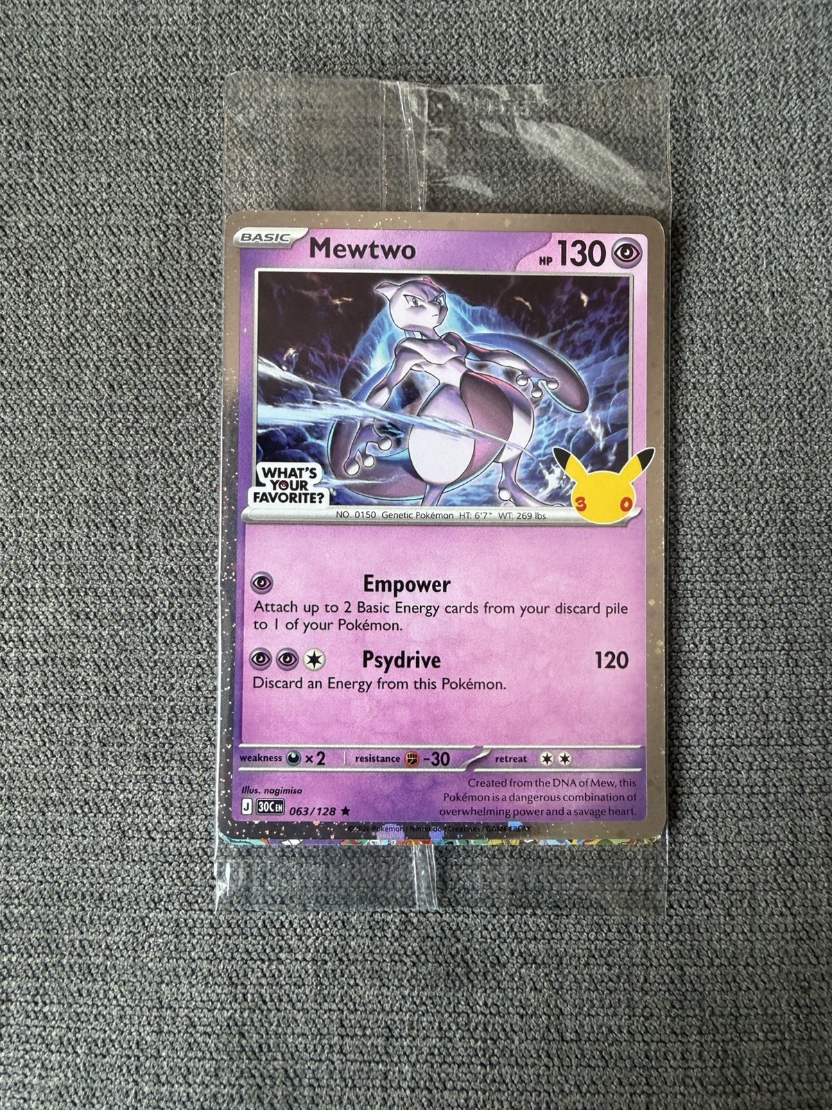 Pokémon TCG 30th Anniversary Mewtwo 063/128 WYF Stamped Promo Card NM SEALED