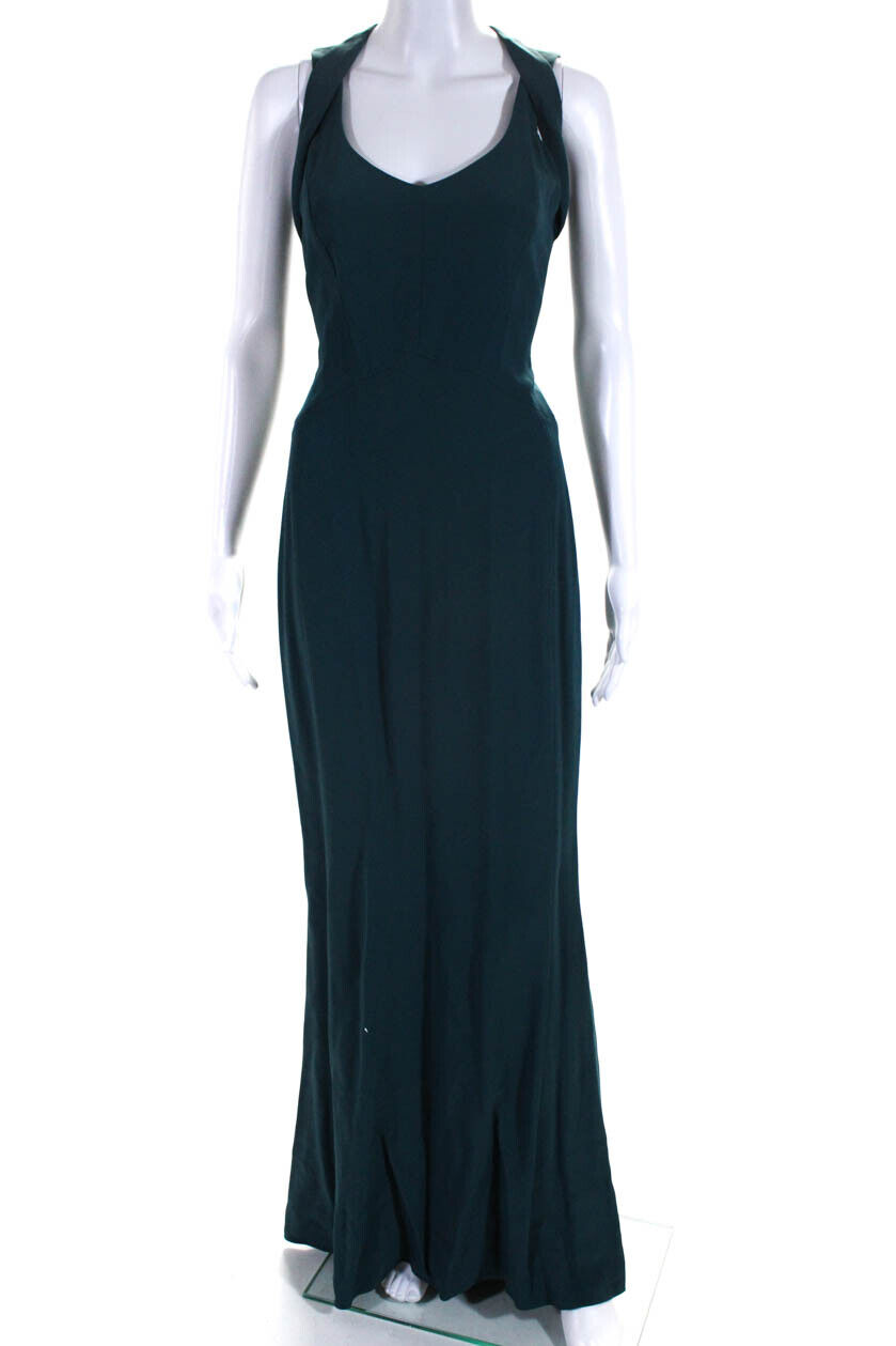 Narciso Rodriguez Womens Back Zip Sleeveless Cut Out V Neck Gown Blue Size IT 42