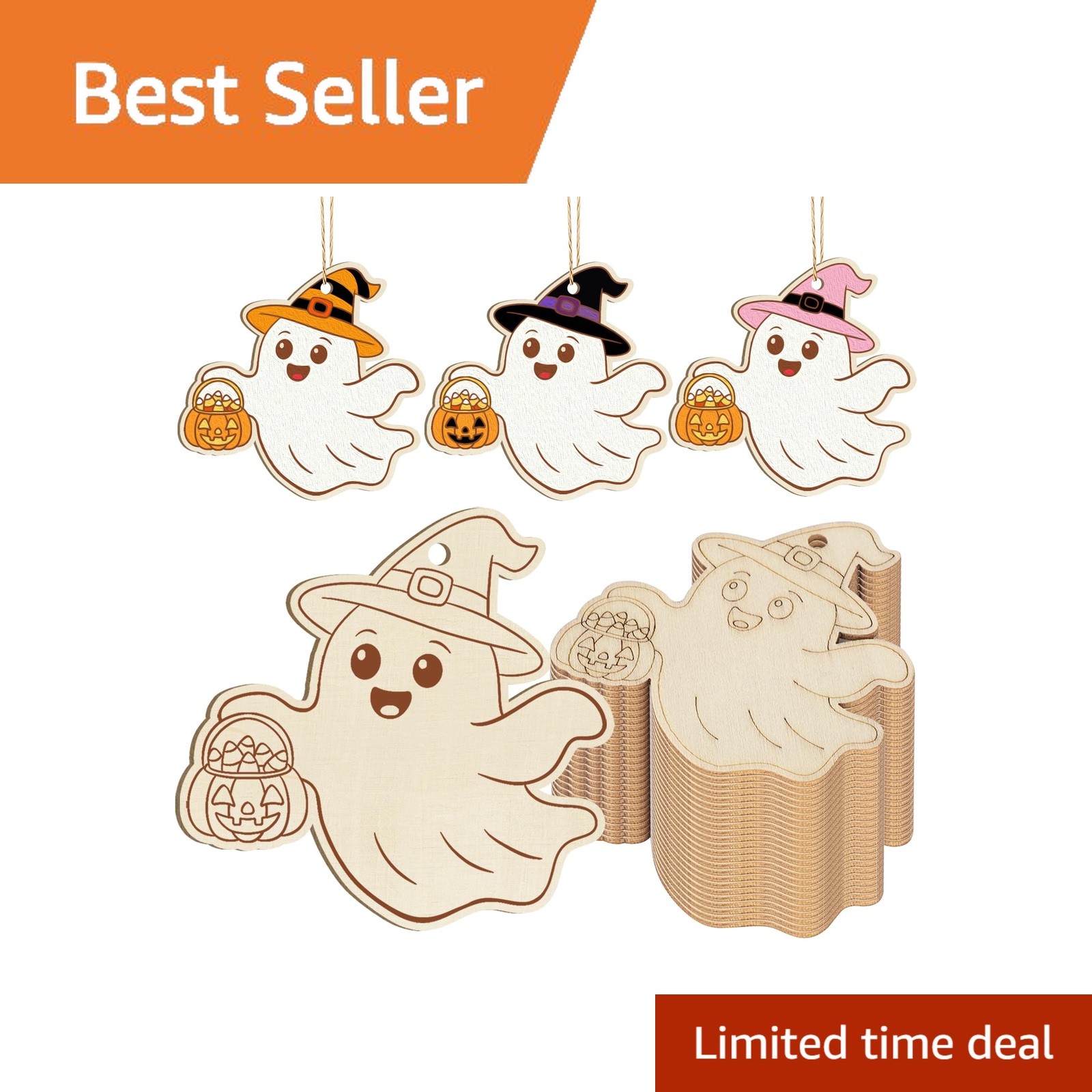 Sophena Wooden Halloween Ornaments, Ghost 3.15 Inch Sophena Wooden Halloween Ornaments, Ghost 3.15 Inch