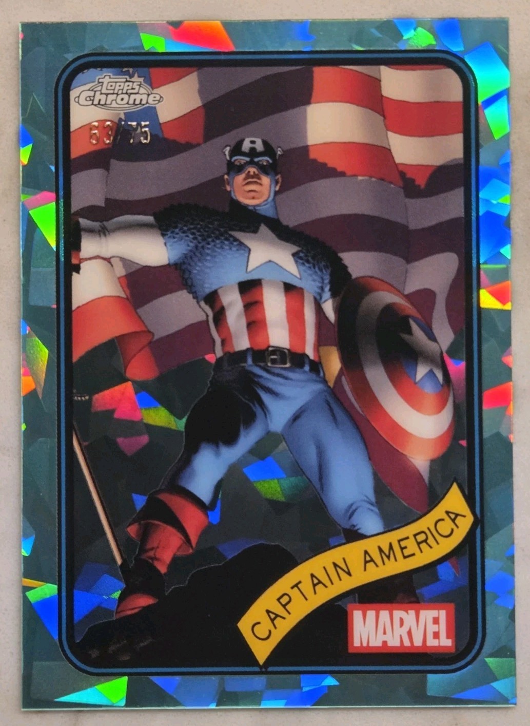 2025 Topps Chrome Sapphire Captain America Aqua Refractor 63/75 Marvel Capt.
