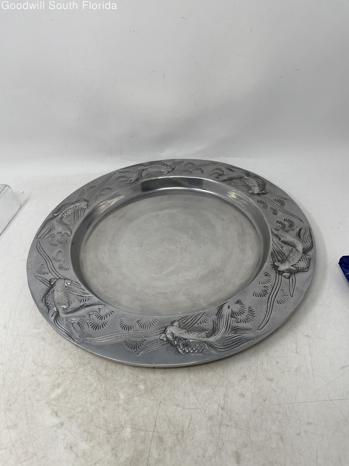 Vintage Arthur Court Silver-Tone Koi Fish Charger Pewter Round Shape Plate