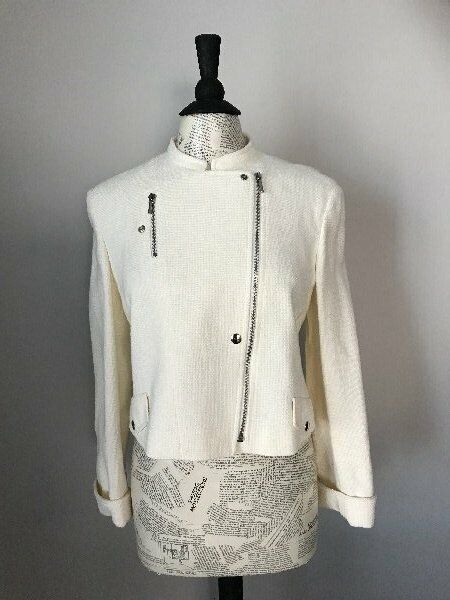AKRIS PUNTO Ivory Tweed Short Side Zipper Jacket 10 Nordstrom NWT $1190