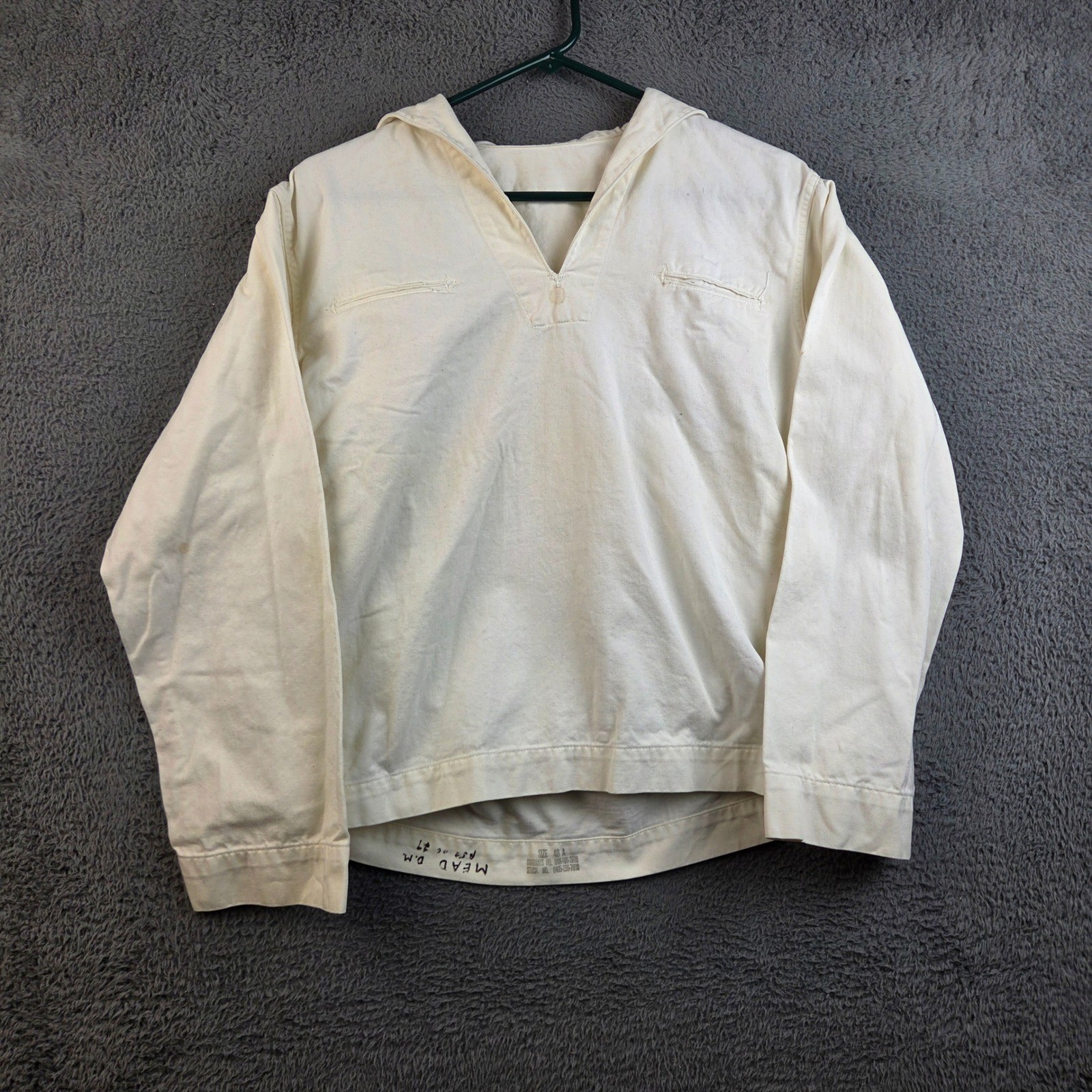 Vintage 1950s US Navy Crackerjack Pullover Men 40 A White Sailor Uniform Top